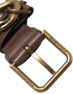 Dolce & Gabbana Brown Calf Leather Gold Metal Buckle Belt - Maison Luxe