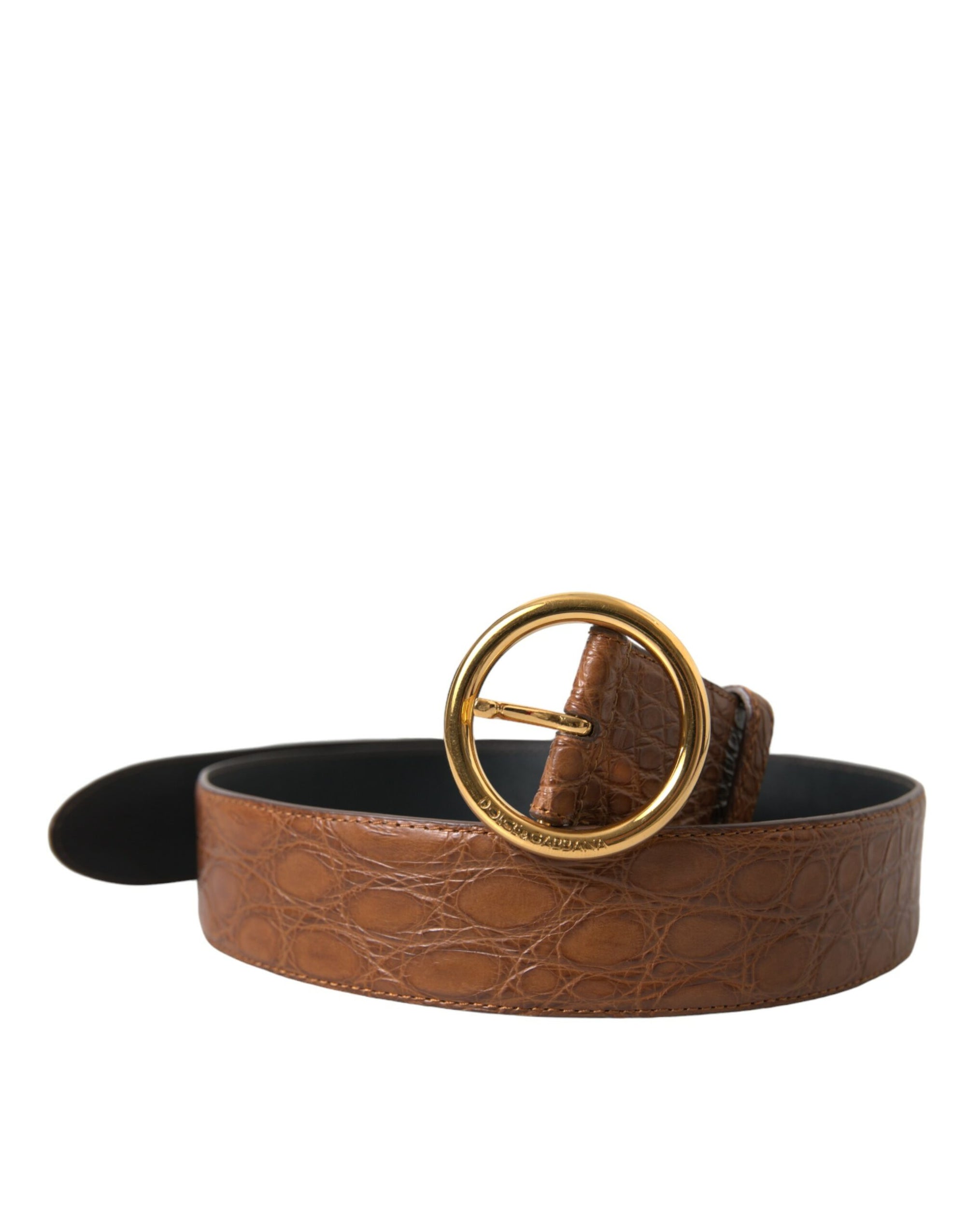 Dolce & Gabbana Brown Exotic Leather Round Buckle Belt - Maison Luxe