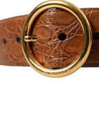 Dolce & Gabbana Brown Exotic Leather Round Buckle Belt - Maison Luxe