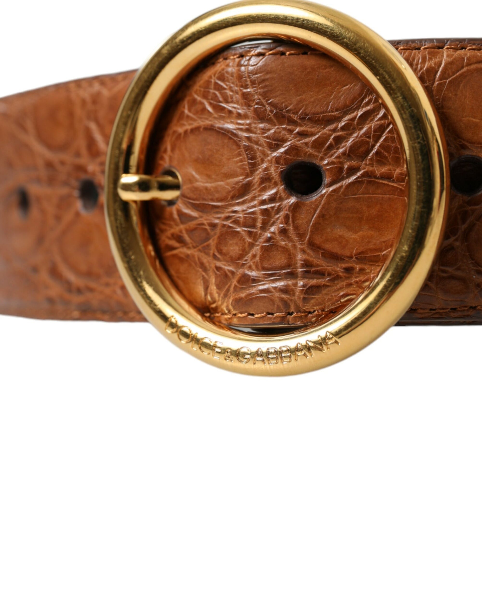 Dolce & Gabbana Brown Exotic Leather Round Buckle Belt - Maison Luxe