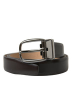 Dolce & Gabbana Dark Brown Leather Silver Metal Buckle Belt - Maison Luxe