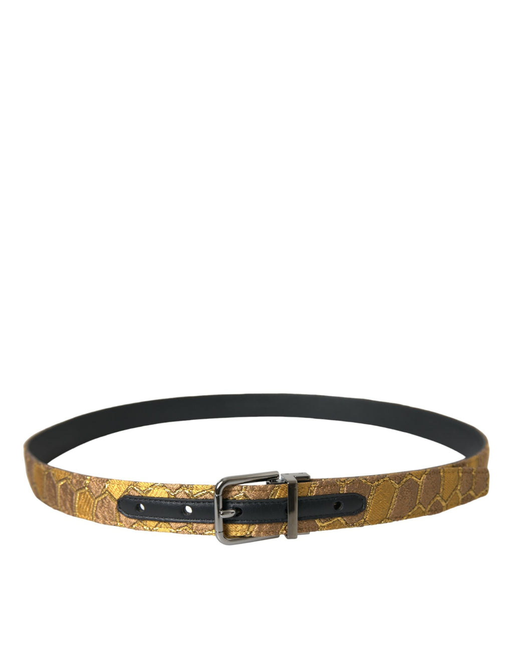 Dolce & Gabbana Gold Leather Jacquard Silver Metal Buckle Belt - Maison Luxe