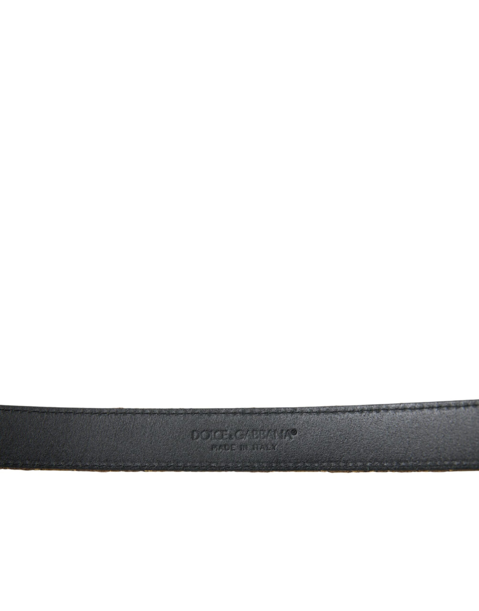 Dolce & Gabbana Gold Leather Jacquard Silver Metal Buckle Belt - Maison Luxe