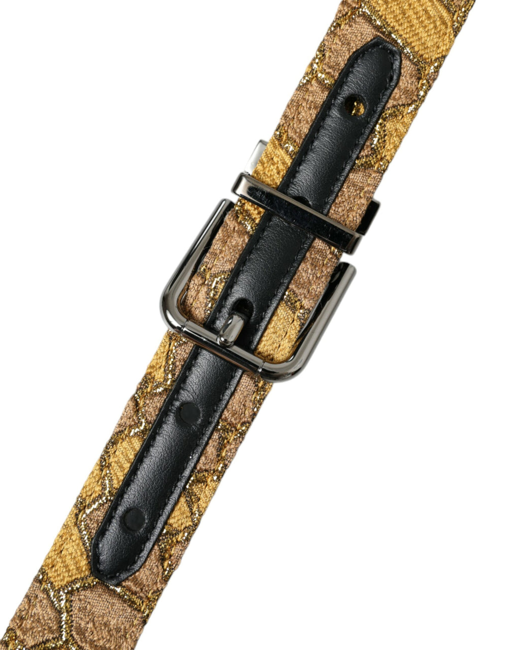 Dolce & Gabbana Gold Leather Jacquard Silver Metal Buckle Belt - Maison Luxe
