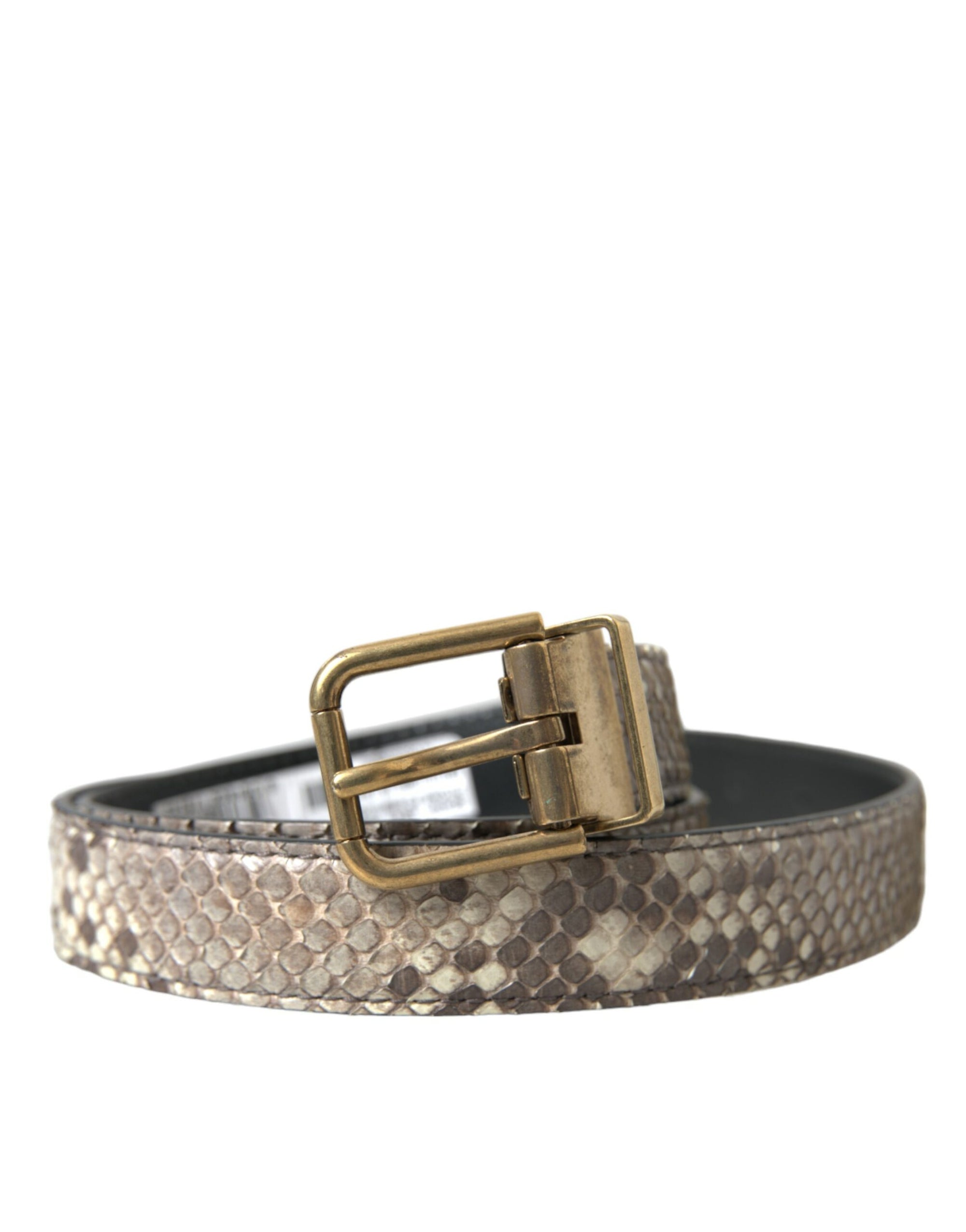 Dolce & Gabbana Brown Python Leather Gold Metal Buckle Belt - Maison Luxe