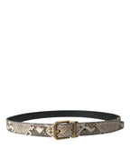 Dolce & Gabbana Brown Python Leather Gold Metal Buckle Belt - Maison Luxe