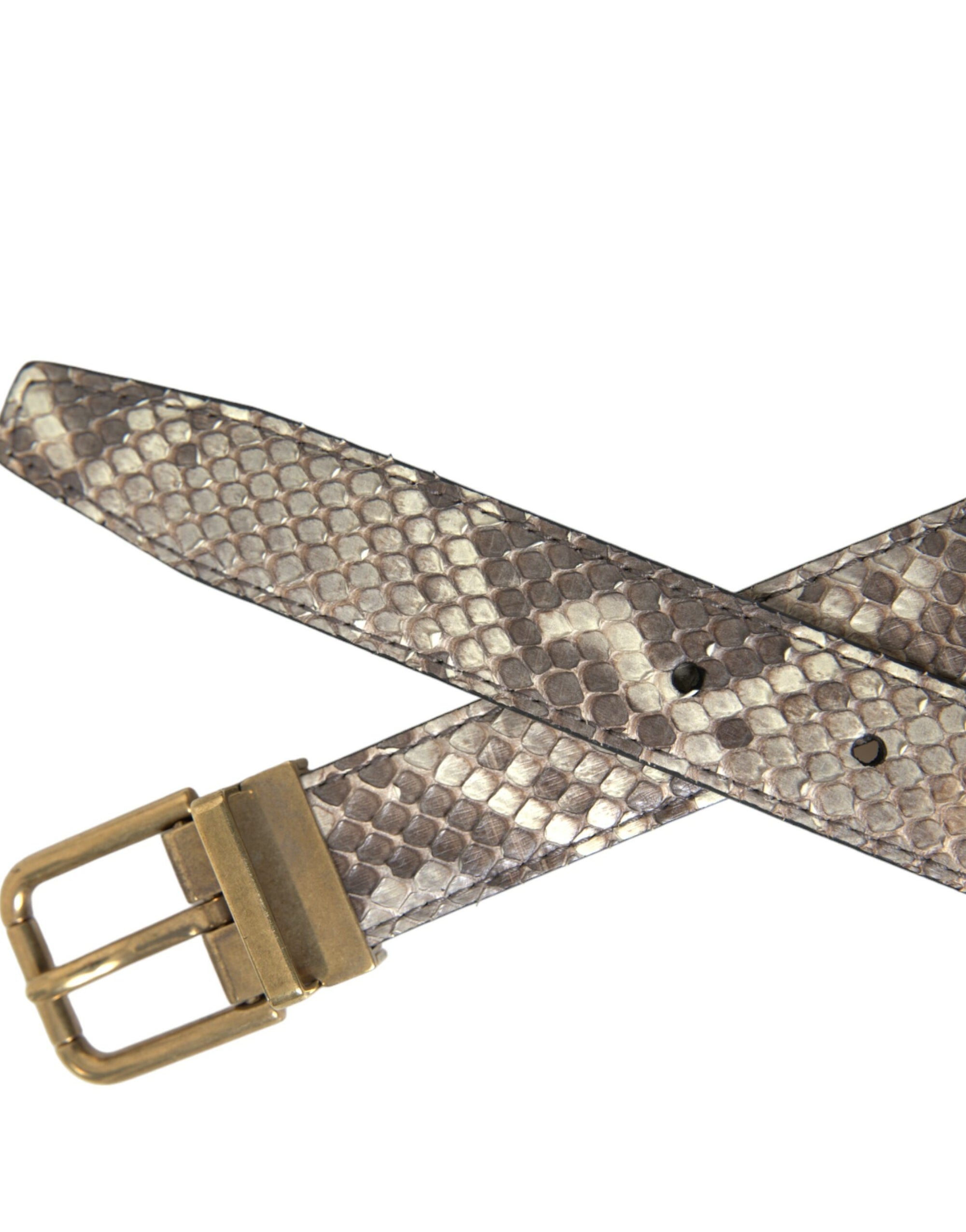 Dolce & Gabbana Brown Python Leather Gold Metal Buckle Belt - Maison Luxe
