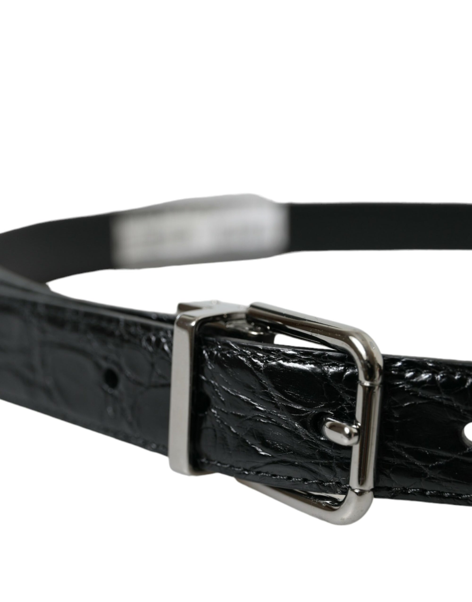 Dolce & Gabbana Black Leather Silver Metal Buckle Belt - Maison Luxe