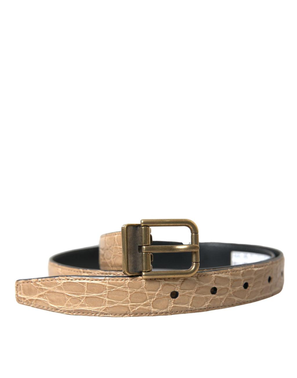 Dolce & Gabbana Beige Exotic Leather Gold Metal Buckle Belt - Maison Luxe