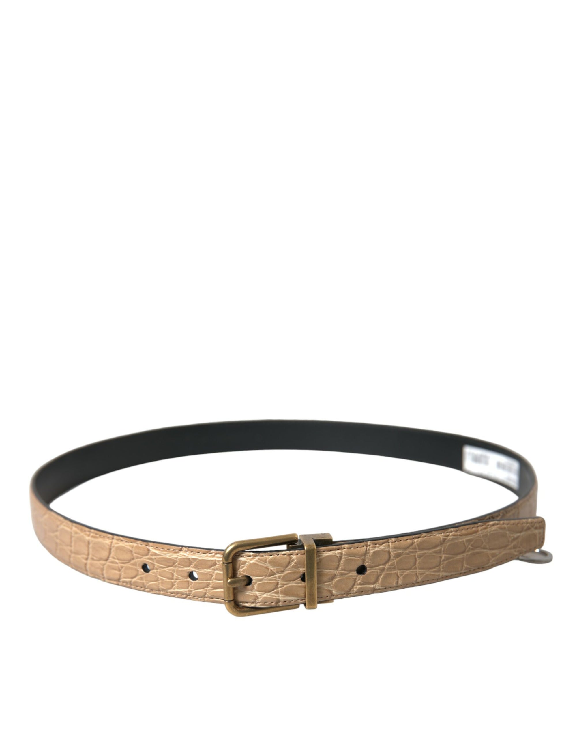 Dolce & Gabbana Beige Exotic Leather Gold Metal Buckle Belt - Maison Luxe