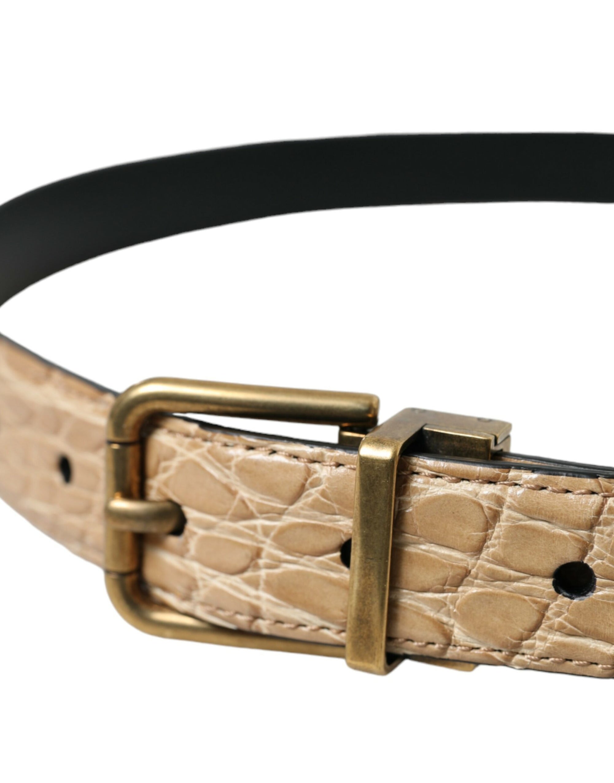 Dolce & Gabbana Beige Exotic Leather Gold Metal Buckle Belt - Maison Luxe
