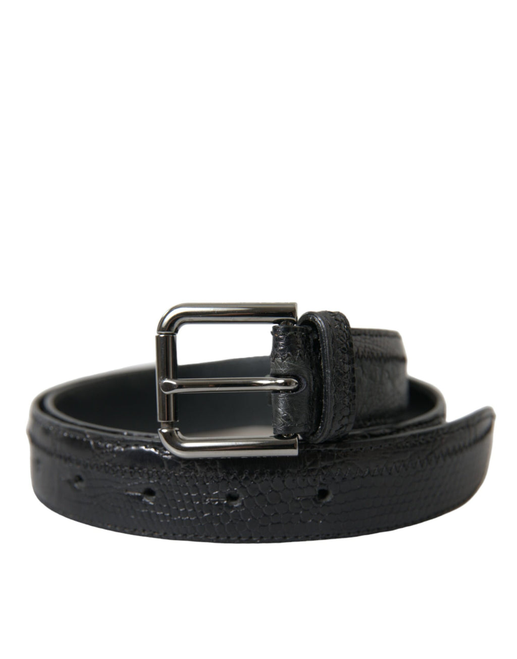 Dolce & Gabbana Black Exotic Leather Silver Metal Buckle Belt - Maison Luxe