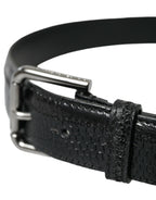 Dolce & Gabbana Black Exotic Leather Silver Metal Buckle Belt - Maison Luxe