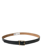 Dolce & Gabbana Black Calf Leather Gold Metal Buckle Belt - Maison Luxe