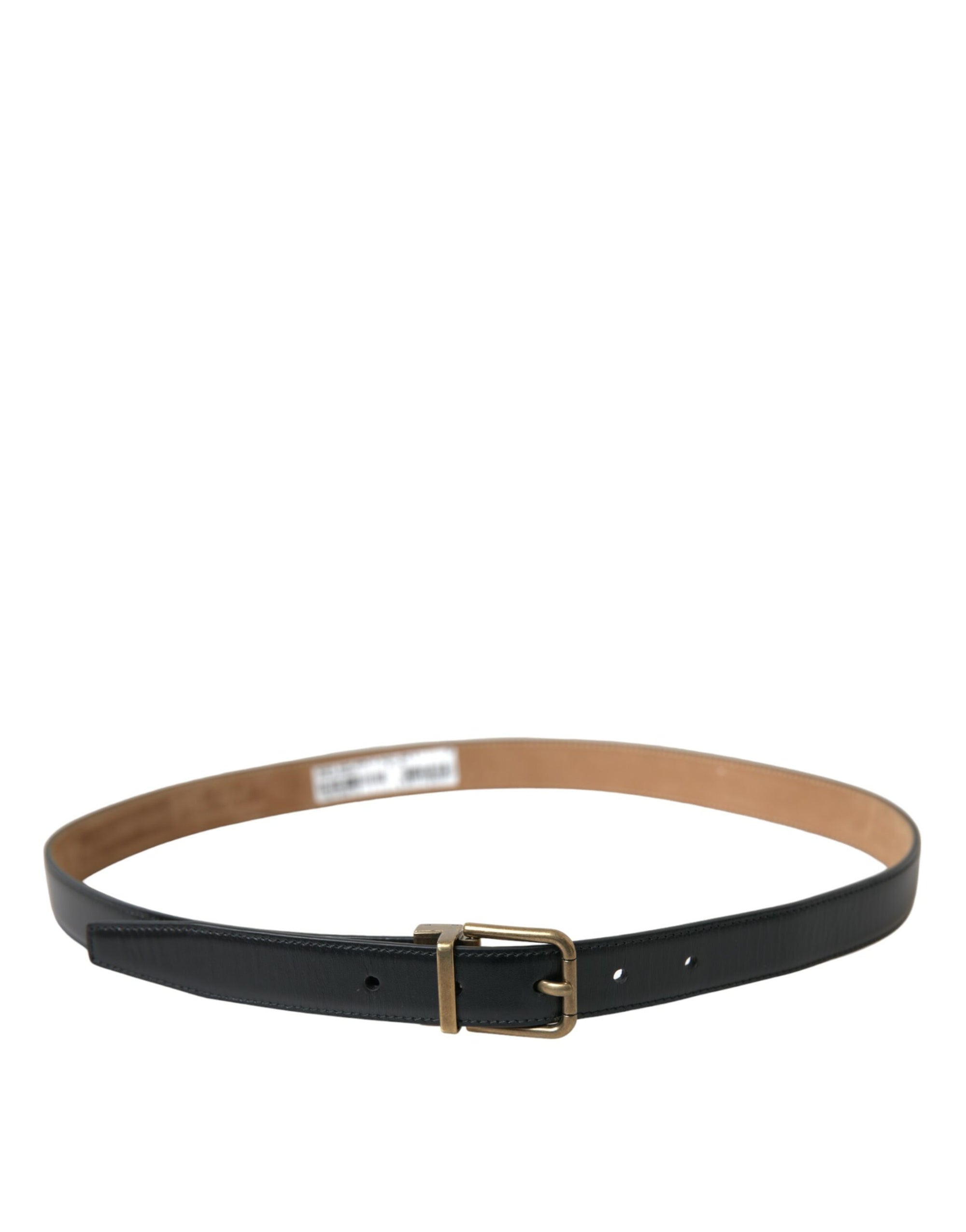 Dolce & Gabbana Black Calf Leather Gold Metal Buckle Belt - Maison Luxe