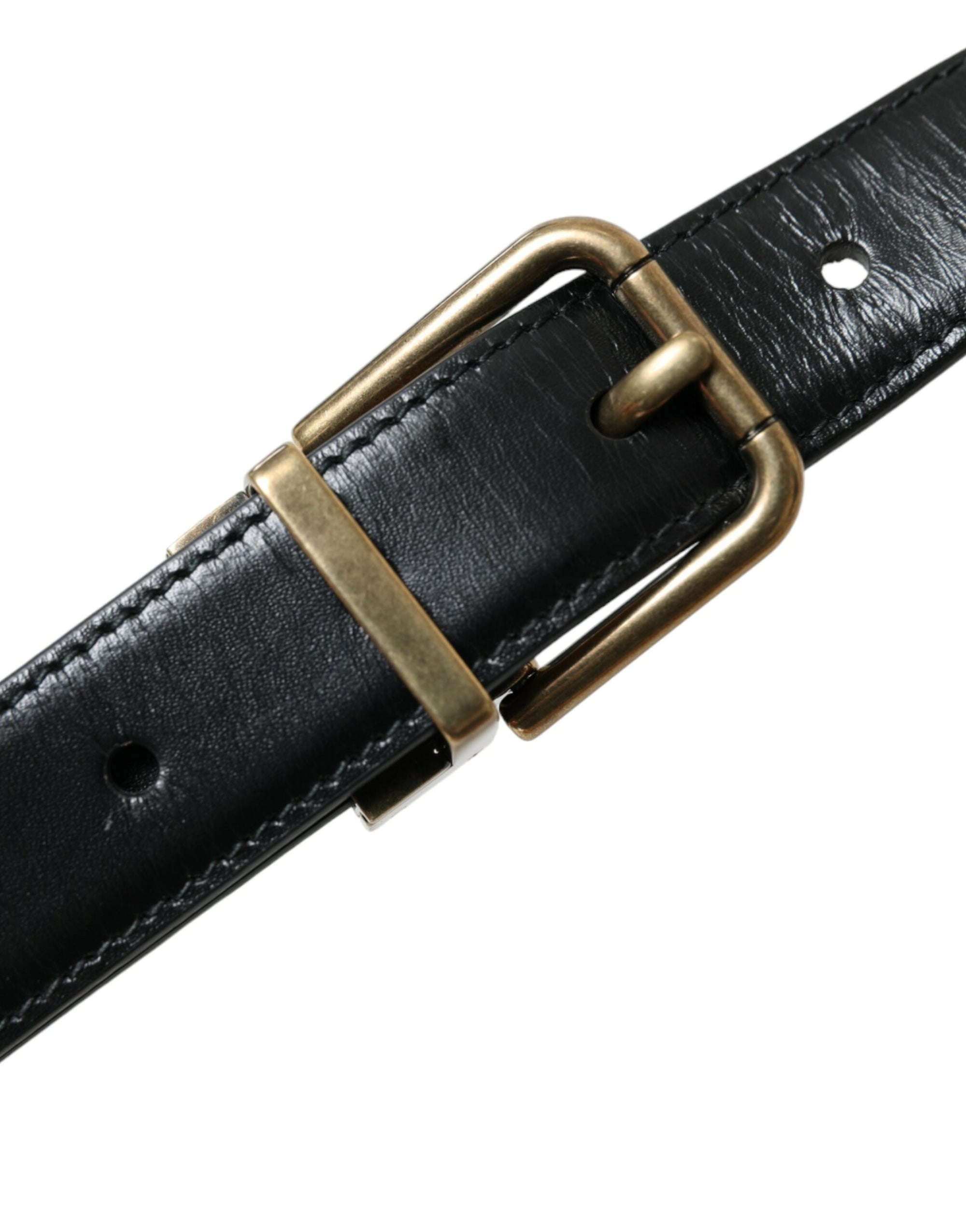 Dolce & Gabbana Black Calf Leather Gold Metal Buckle Belt - Maison Luxe