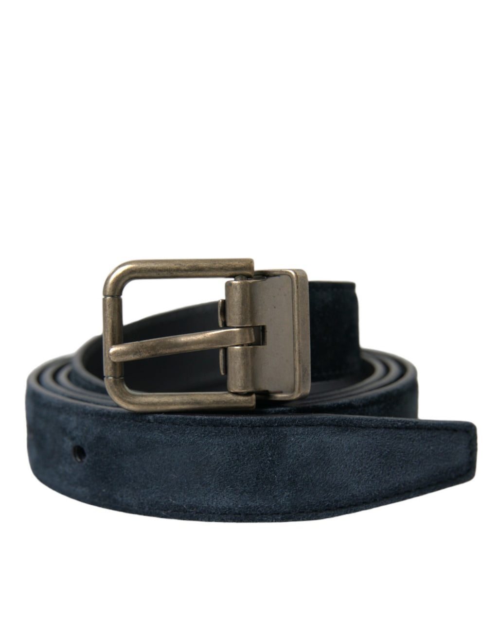 Dolce & Gabbana Blue Suede Leather Gold Metal Buckle Belt - Maison Luxe