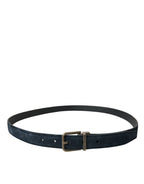 Dolce & Gabbana Blue Suede Leather Gold Metal Buckle Belt - Maison Luxe