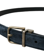 Dolce & Gabbana Blue Suede Leather Gold Metal Buckle Belt - Maison Luxe