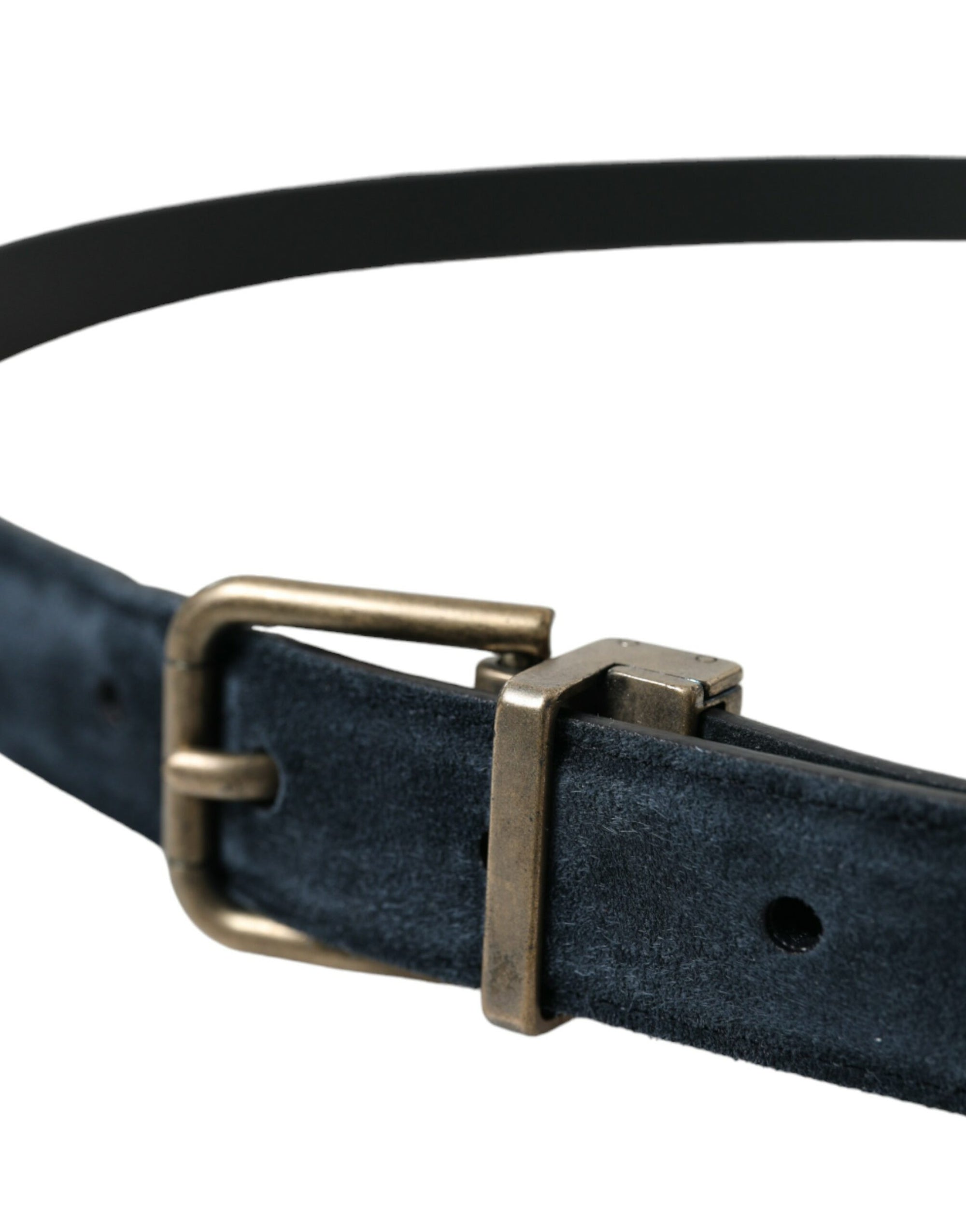 Dolce & Gabbana Blue Suede Leather Gold Metal Buckle Belt - Maison Luxe