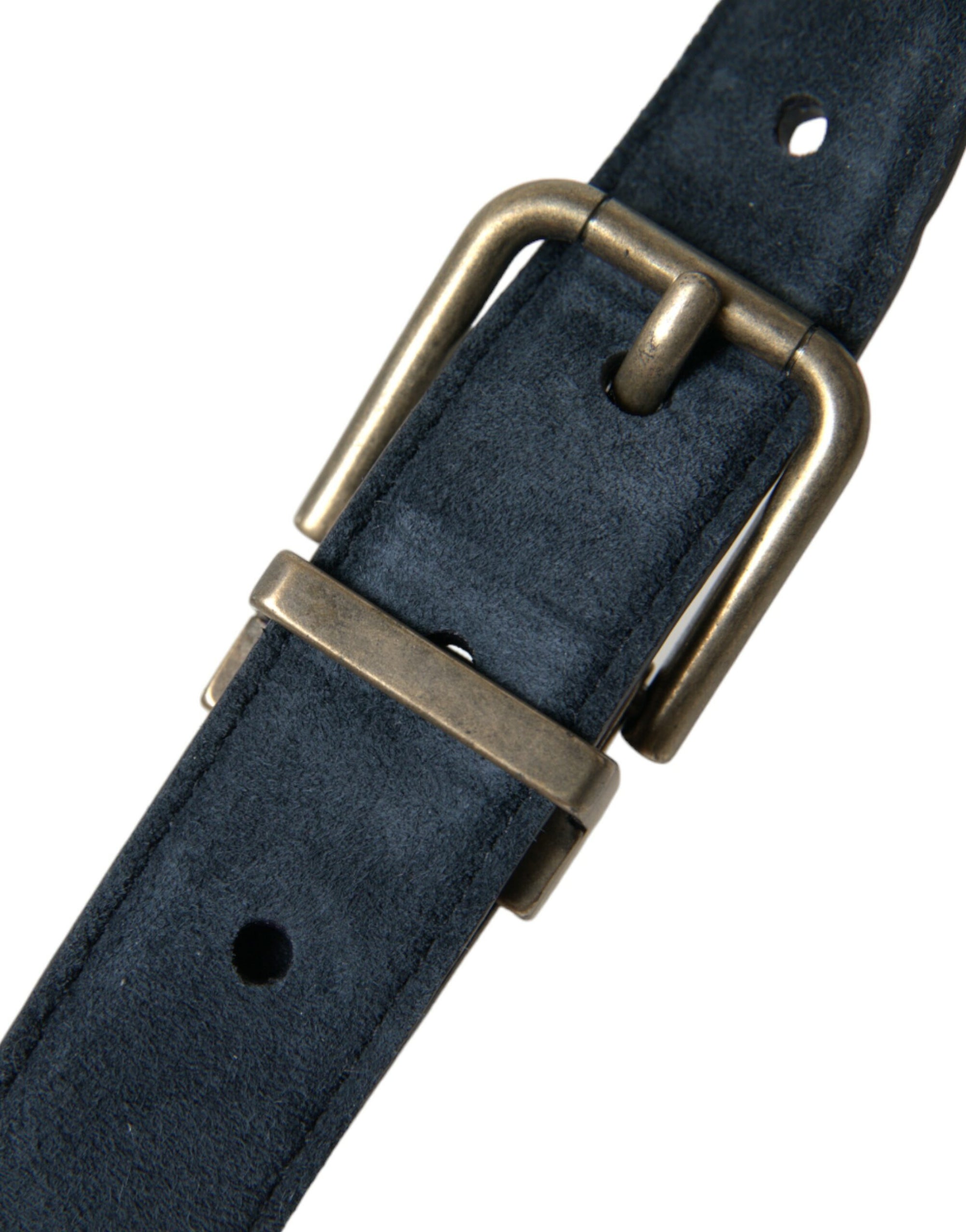 Dolce & Gabbana Blue Suede Leather Gold Metal Buckle Belt - Maison Luxe