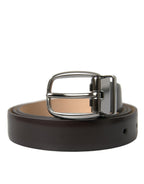 Dolce & Gabbana Dark Brown Leather Silver Metal Buckle Belt - Maison Luxe