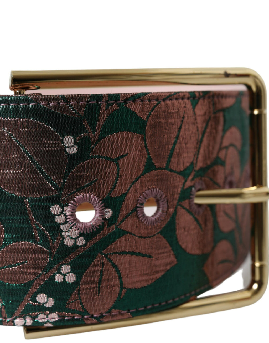 Dolce & Gabbana Multicolor Floral Jacquard Lurex Gold Buckle Belt - Maison Luxe