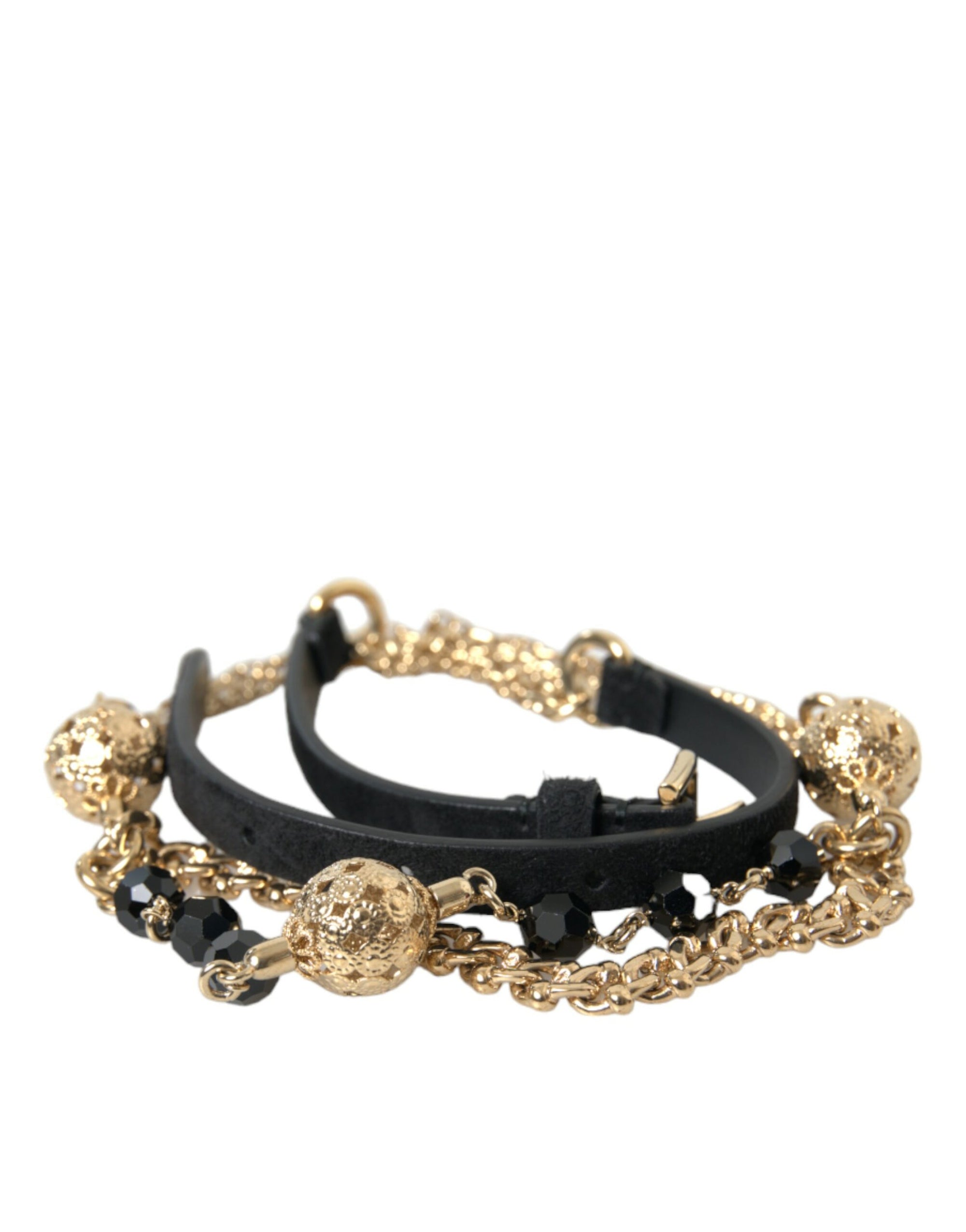 Dolce & Gabbana Black Suede Gold Chain Crystal Waist Belt - Maison Luxe