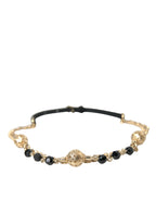 Dolce & Gabbana Black Suede Gold Chain Crystal Waist Belt - Maison Luxe