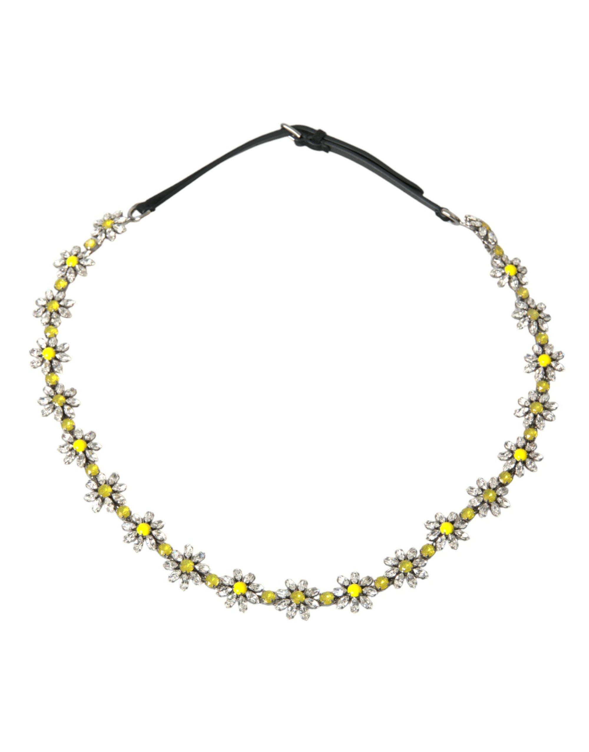 Dolce & Gabbana Black Daisy Crystal Dauphine Waist Belt - Maison Luxe
