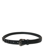 Dolce & Gabbana Black Embellished Leather Engraved Buckle Belt - Maison Luxe