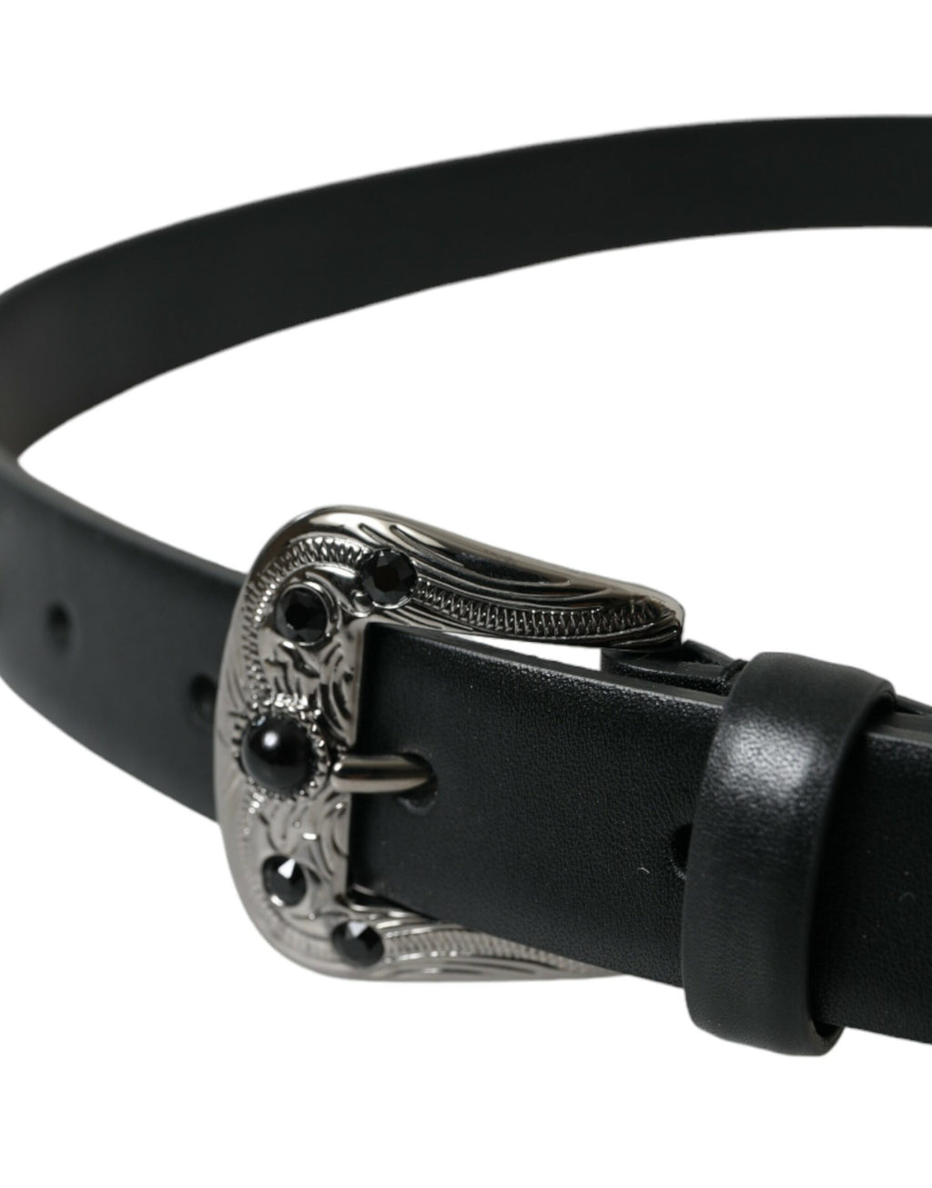 Dolce & Gabbana Black Embellished Leather Engraved Buckle Belt - Maison Luxe