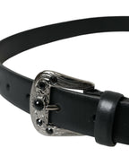 Dolce & Gabbana Black Embellished Leather Engraved Buckle Belt - Maison Luxe
