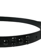 Dolce & Gabbana Black Embellished Leather Engraved Buckle Belt - Maison Luxe