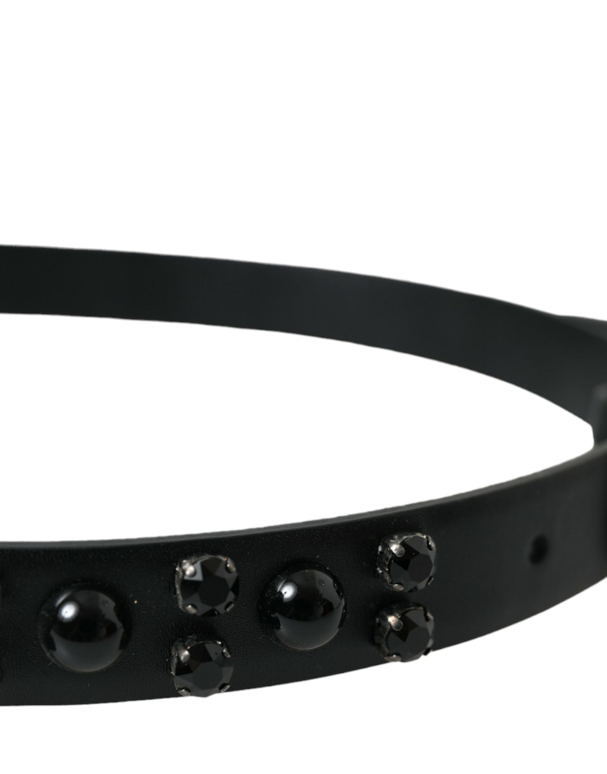 Dolce & Gabbana Black Embellished Leather Engraved Buckle Belt - Maison Luxe