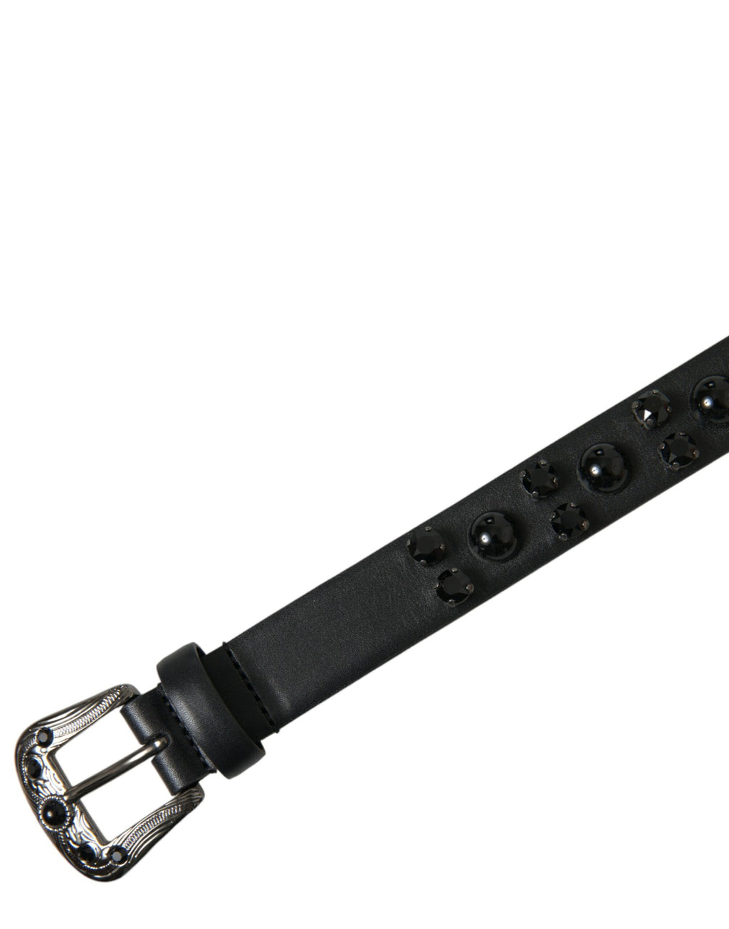 Dolce & Gabbana Black Embellished Leather Engraved Buckle Belt - Maison Luxe