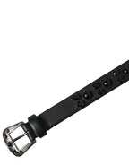 Dolce & Gabbana Black Embellished Leather Engraved Buckle Belt - Maison Luxe