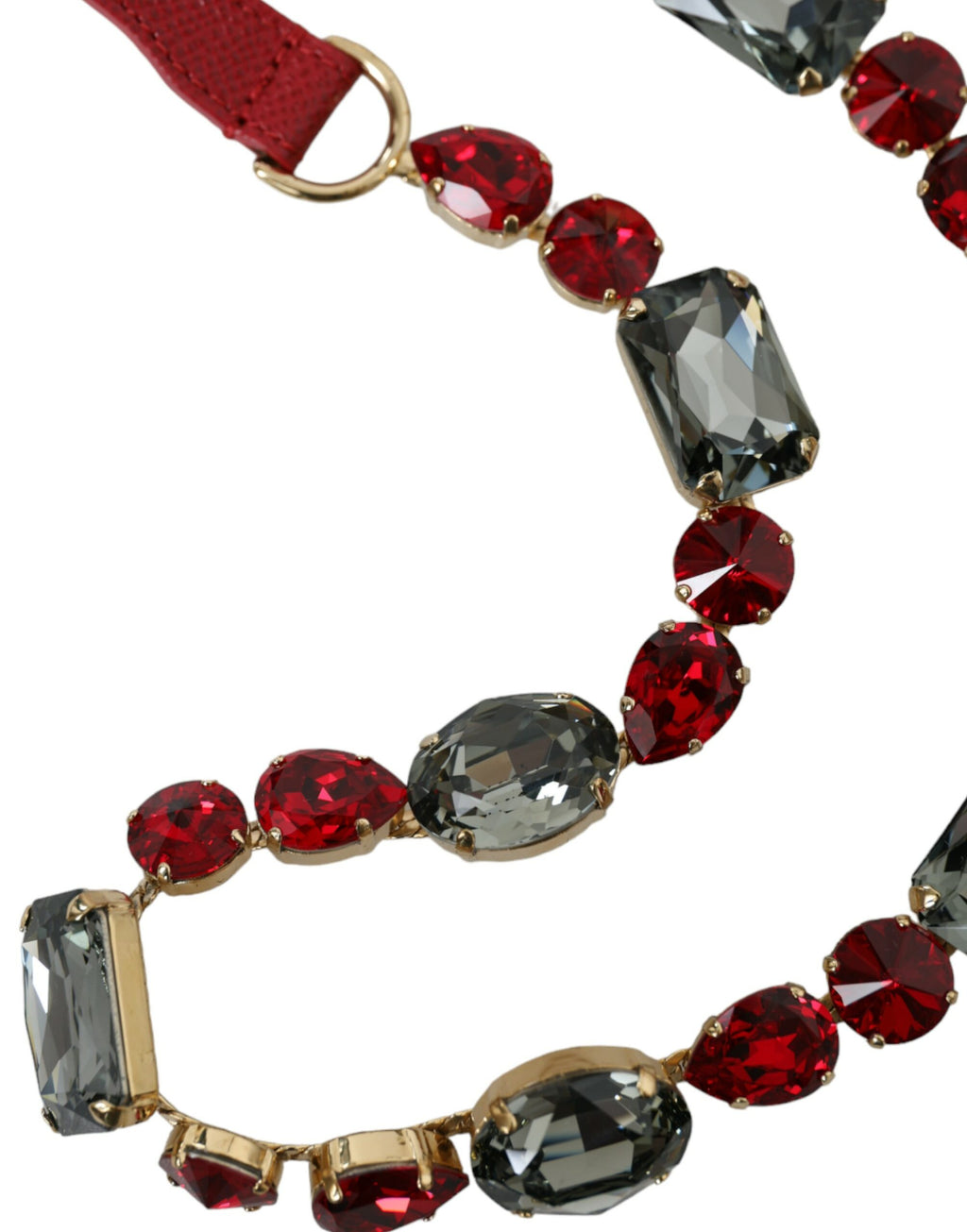 Dolce & Gabbana Red Leather Crystal Chain Waist Belt - Maison Luxe