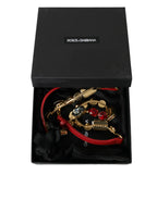 Dolce & Gabbana Red Leather Crystal Chain Waist Belt - Maison Luxe