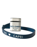 Dolce & Gabbana White Blue Calf Leather Logo Print Strap Airpods Case - Maison Luxe