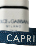 Dolce & Gabbana White Blue Calf Leather Logo Print Strap Airpods Case - Maison Luxe