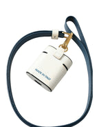 Dolce & Gabbana White Blue Calf Leather Logo Print Strap Airpods Case - Maison Luxe