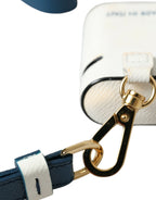 Dolce & Gabbana White Blue Calf Leather Logo Print Strap Airpods Case - Maison Luxe