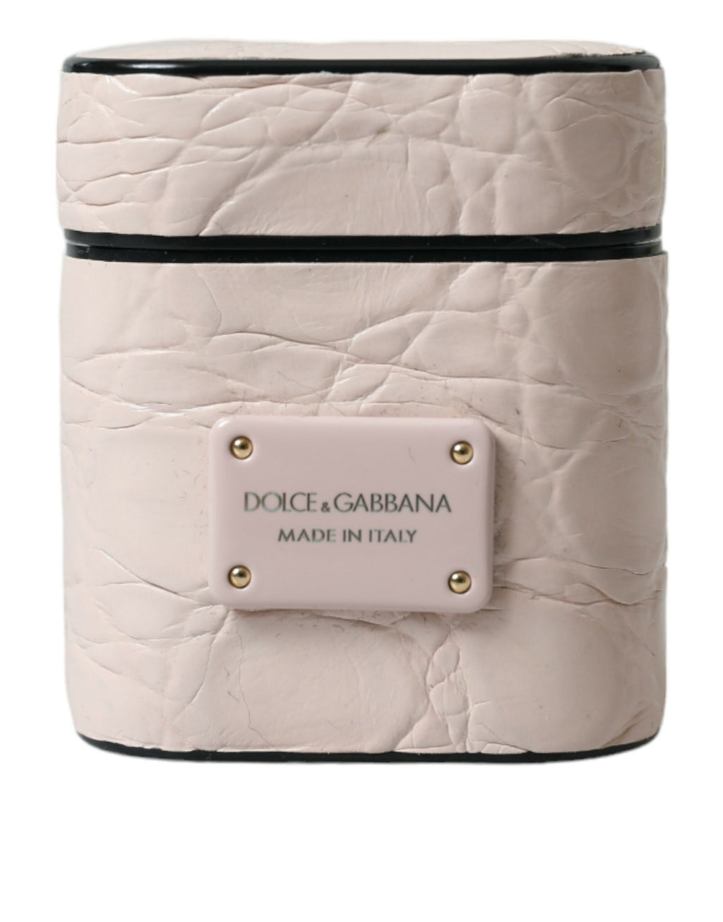 Dolce & Gabbana Light Pink Calf Leather Metal Logo Plaque Airpods Case - Maison Luxe