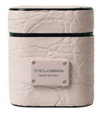 Dolce & Gabbana Light Pink Calf Leather Metal Logo Plaque Airpods Case - Maison Luxe