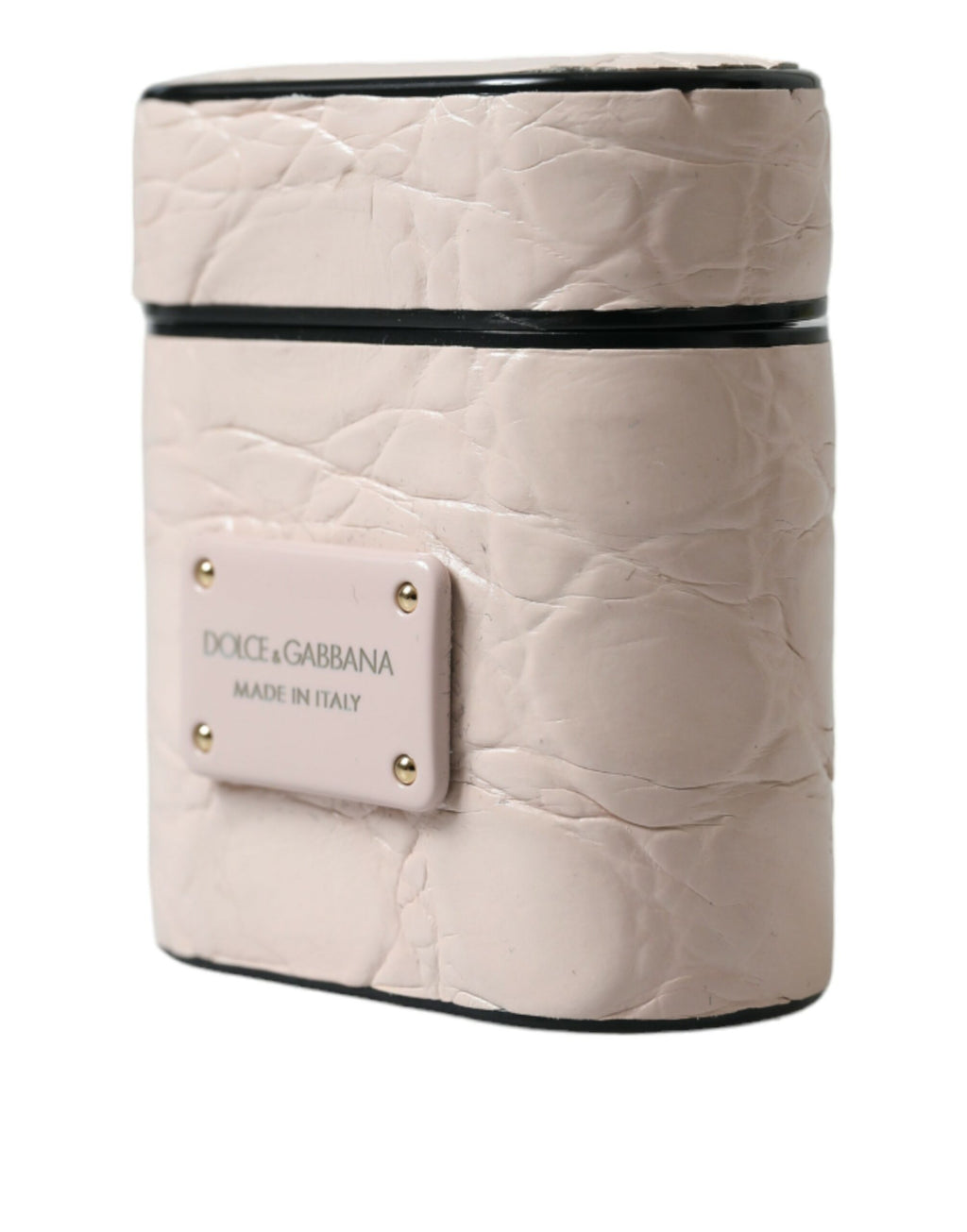 Dolce & Gabbana Light Pink Calf Leather Metal Logo Plaque Airpods Case - Maison Luxe