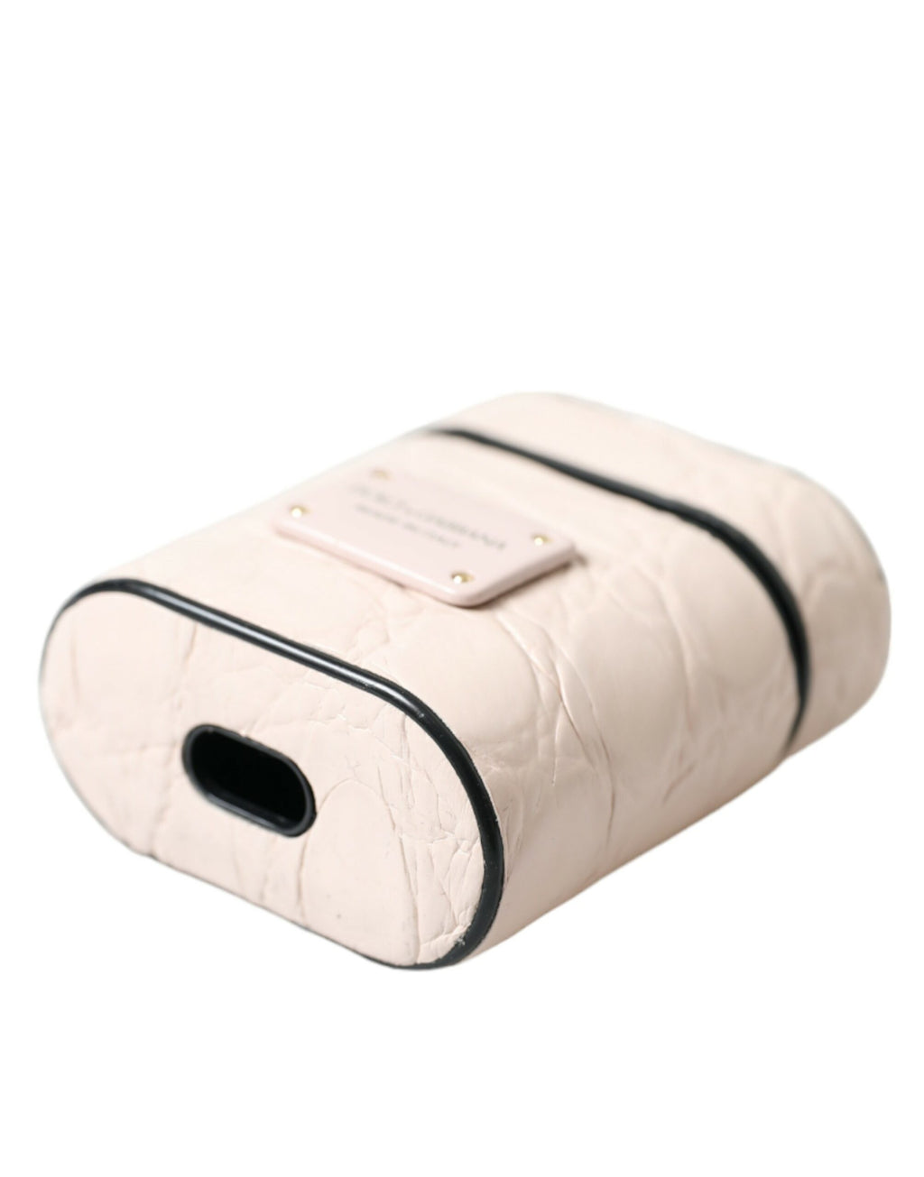 Dolce & Gabbana Light Pink Calf Leather Metal Logo Plaque Airpods Case - Maison Luxe