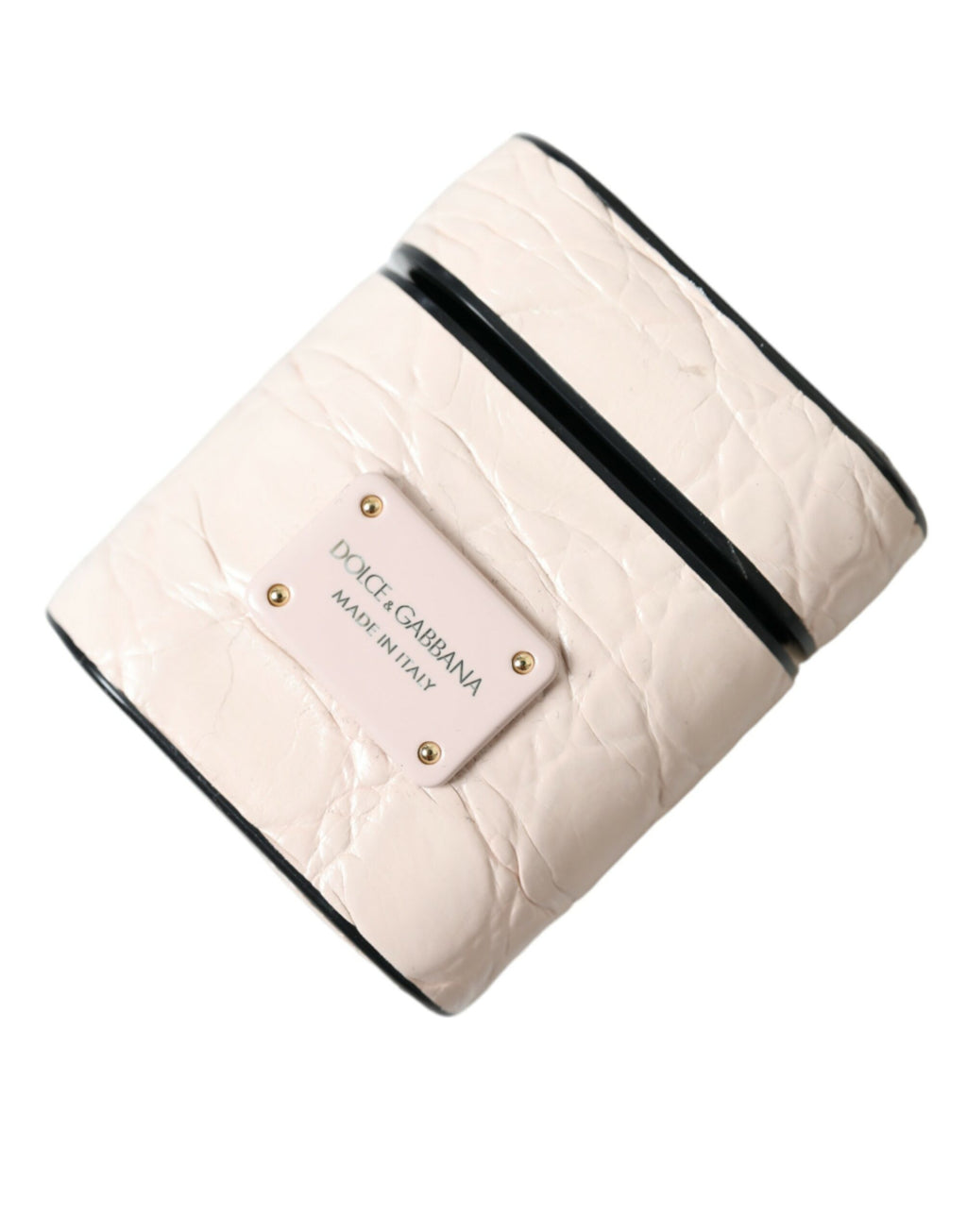 Dolce & Gabbana Light Pink Calf Leather Metal Logo Plaque Airpods Case - Maison Luxe
