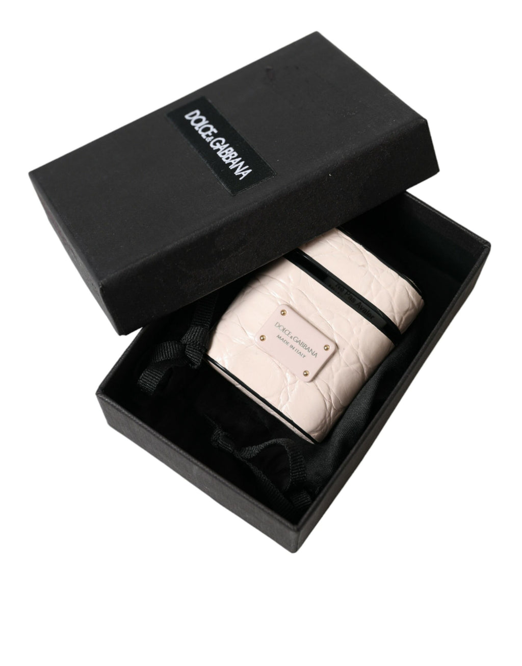 Dolce & Gabbana Light Pink Calf Leather Metal Logo Plaque Airpods Case - Maison Luxe