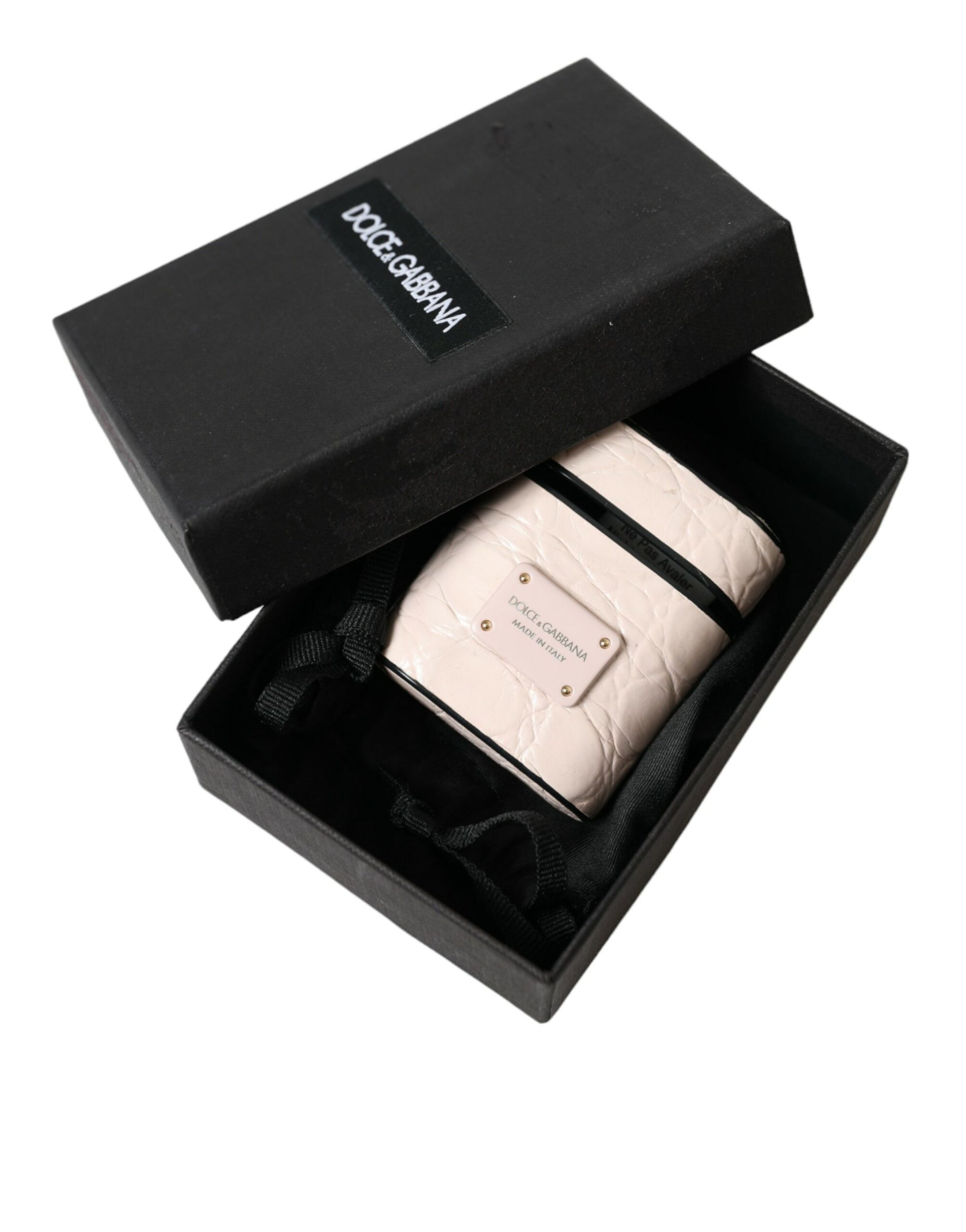 Dolce & Gabbana Light Pink Calf Leather Metal Logo Plaque Airpods Case - Maison Luxe